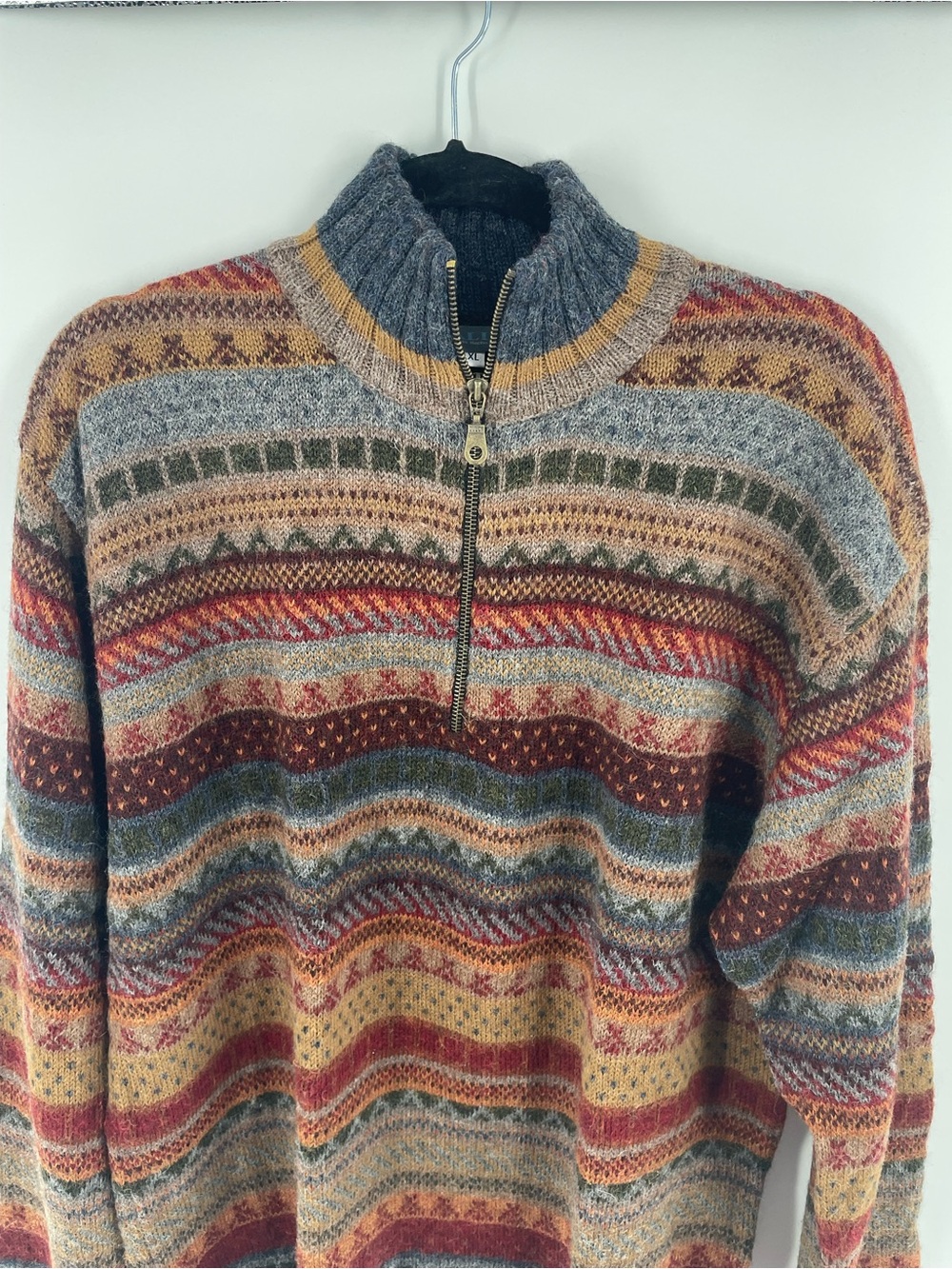 VTG Waliki 100% Alpaca Wool Quarter Zip Sweater XL Boho Geometric Grandpa Core - Picture 2 of 13